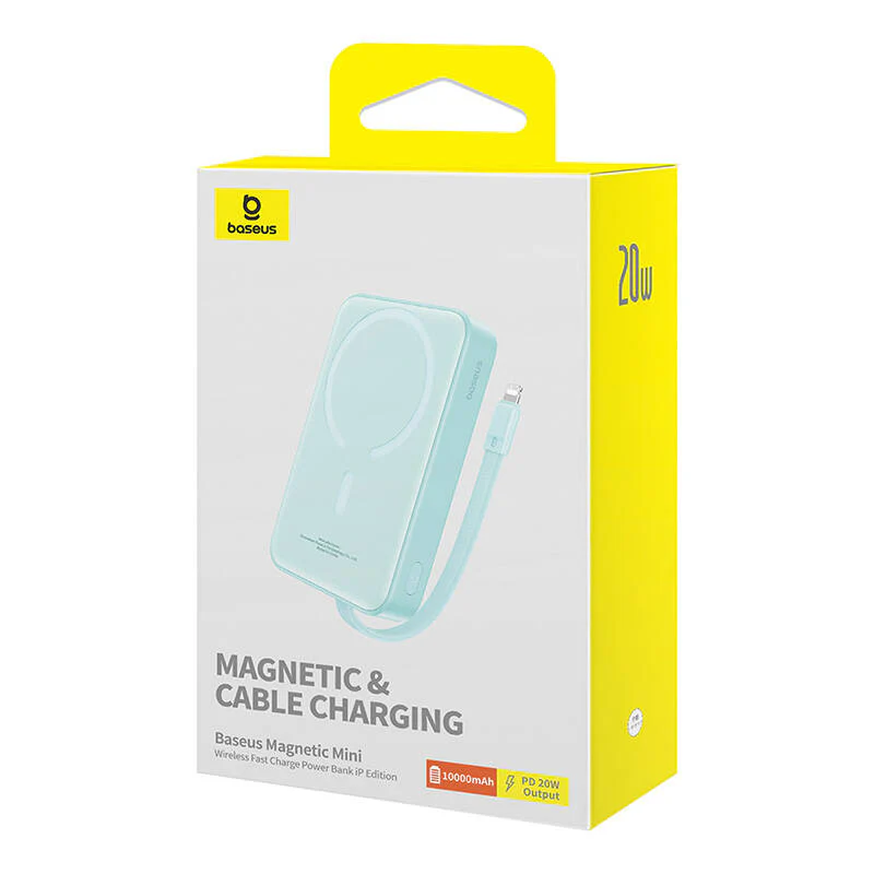 Baseus Magnetic Mini Wireless External Battery, 10000mAh, 20W, PD + FQI, 1 x Lightning - 1 x QI - 1 x USB-C, Green P10022109333-00 - Image 8