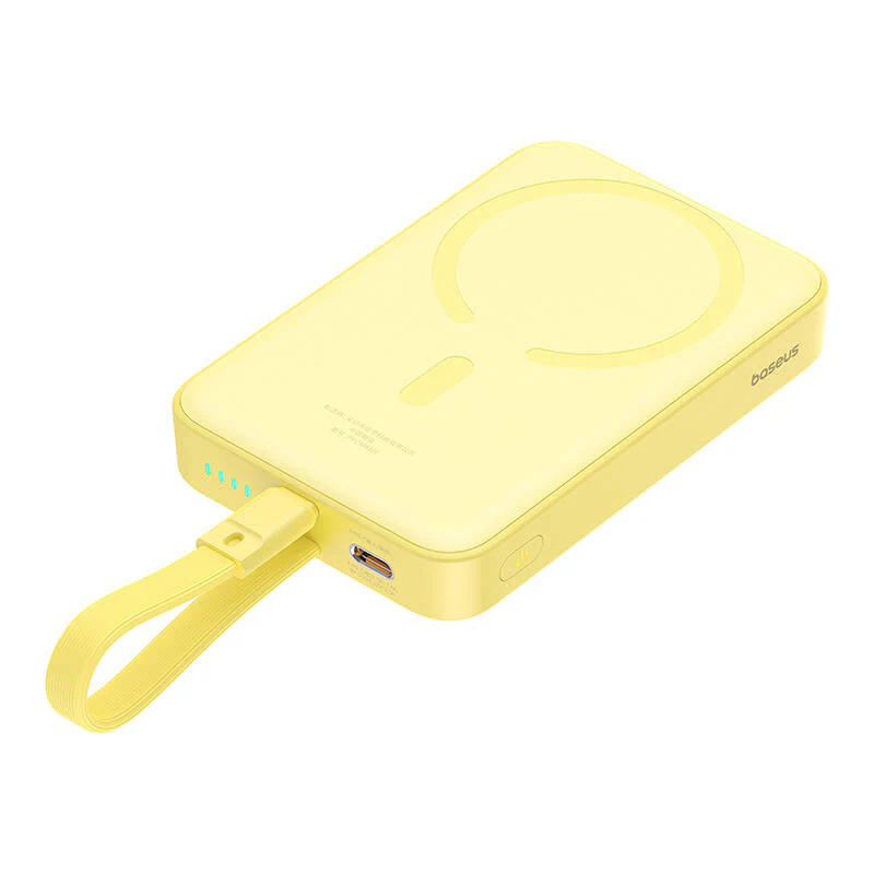 Baseus Magnetic Mini Wireless External Battery, 10000mAh, 20W, PD + FQI, 1 x Lightning - 1 x QI - 1 x USB-C, Yellow P10022109Y23-00 - Image 3