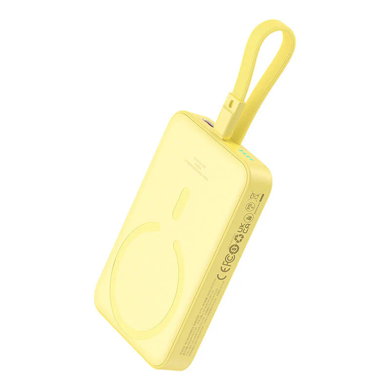 Baseus Magnetic Mini Wireless External Battery, 10000mAh, 20W, PD + FQI, 1 x Lightning - 1 x QI - 1 x USB-C, Yellow P10022109Y23-00 - Image 4