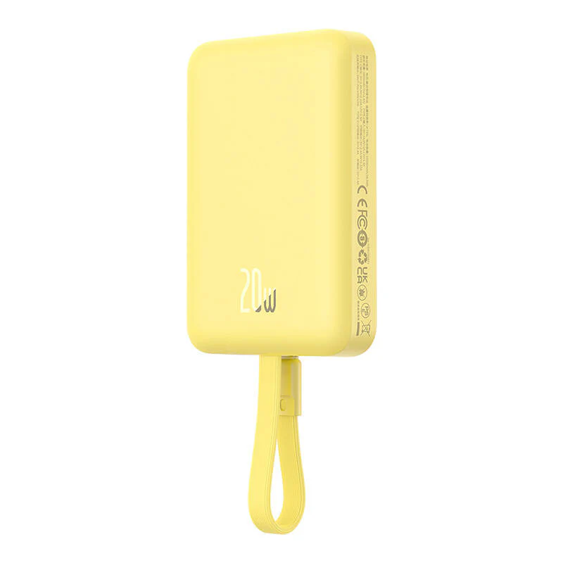 Baseus Magnetic Mini Wireless External Battery, 10000mAh, 20W, PD + FQI, 1 x Lightning - 1 x QI - 1 x USB-C, Yellow P10022109Y23-00 - Image 5
