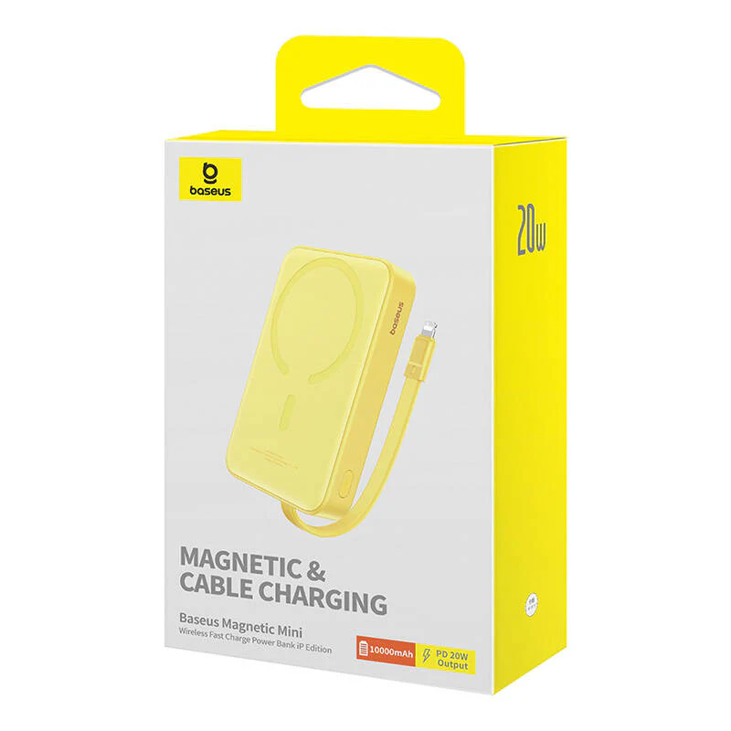 Baseus Magnetic Mini Wireless External Battery, 10000mAh, 20W, PD + FQI, 1 x Lightning - 1 x QI - 1 x USB-C, Yellow P10022109Y23-00 - Image 8