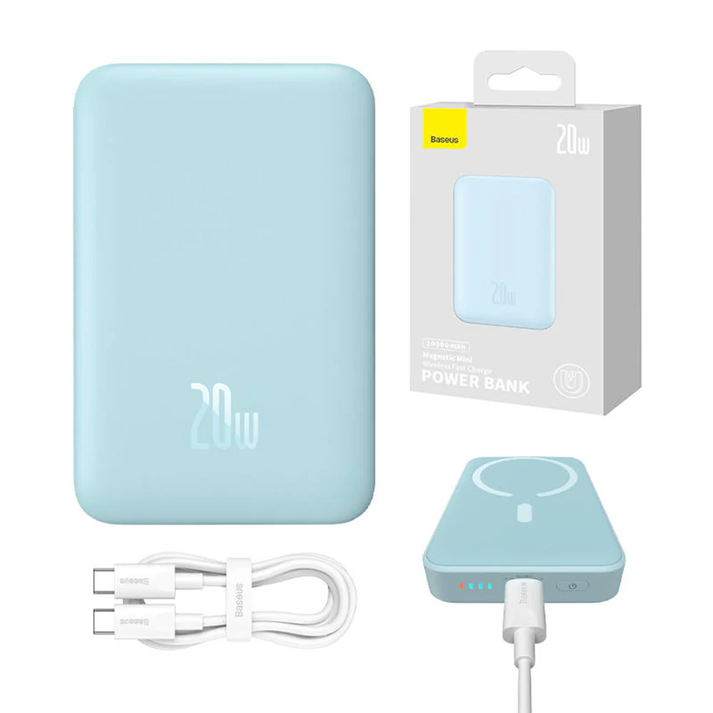 Baseus Magnetic Mini Wireless External Battery, 10000mAh, 20W, PD + FQI, 1 x QI - 1 x USB-C, Blue PPCX110103 - Image 7