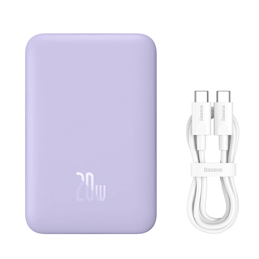Baseus Magnetic Mini Wireless External Battery, 10000mAh, 20W, PD + FQI, 1 x QI - 1 x USB-C, Purple PPCX110105 - Image 2