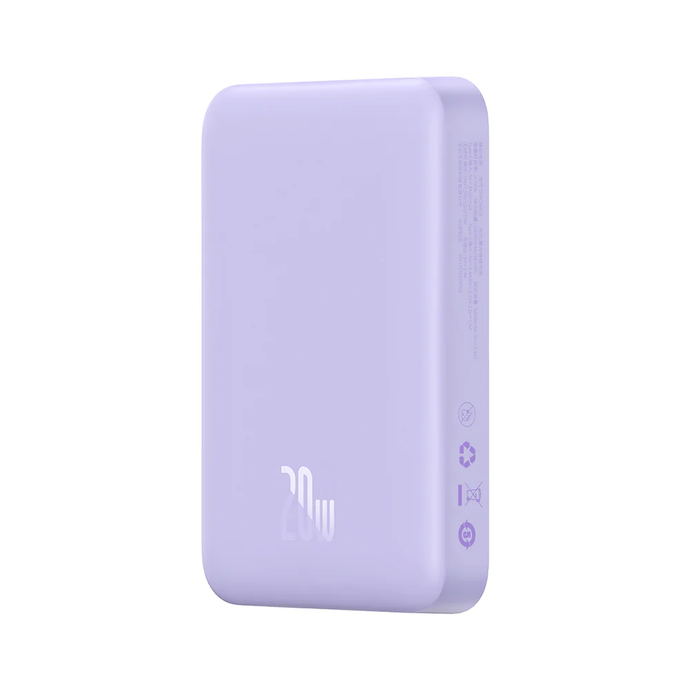 Baseus Magnetic Mini Wireless External Battery, 10000mAh, 20W, PD + FQI, 1 x QI - 1 x USB-C, Purple PPCX110105 - Image 4