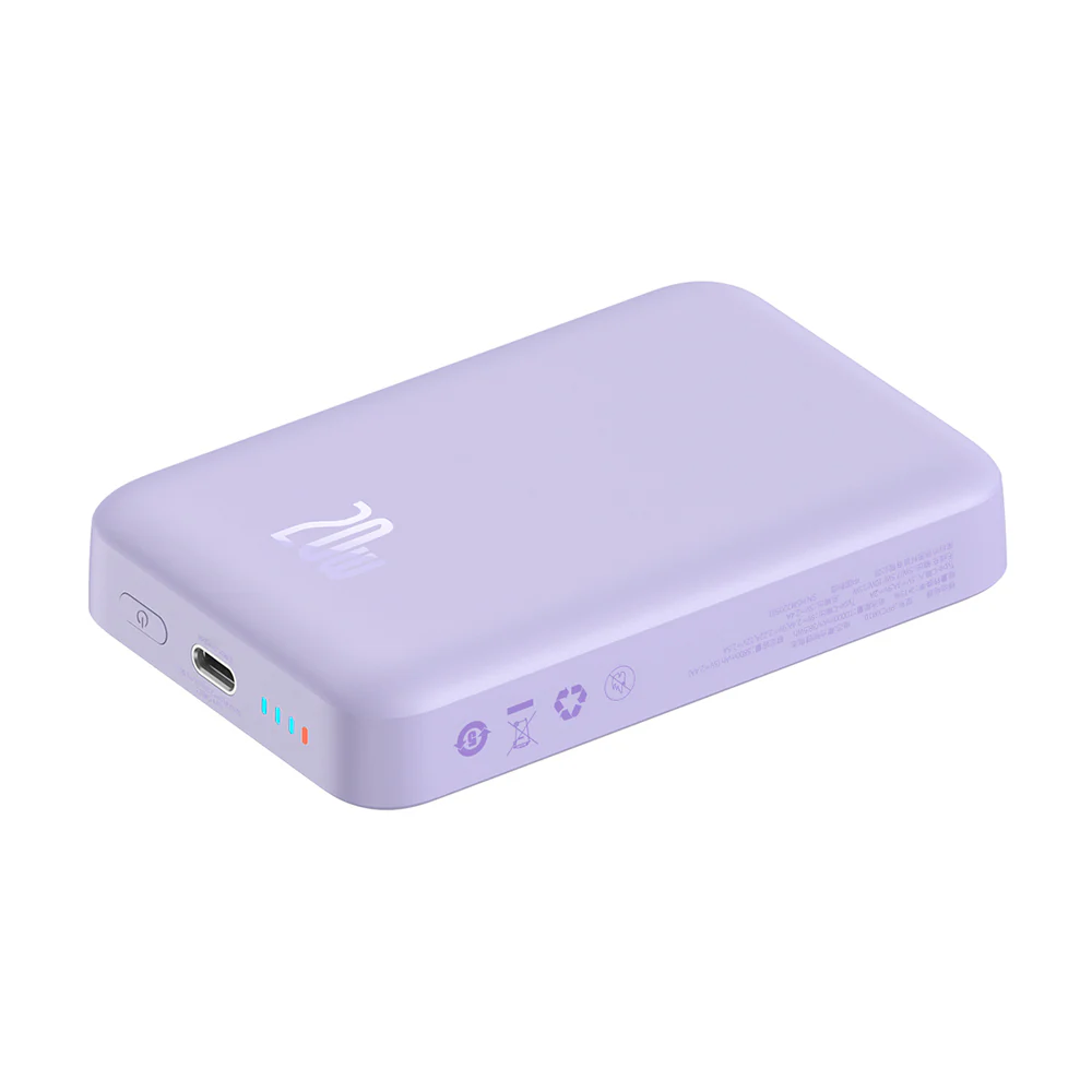 Baseus Magnetic Mini Wireless External Battery, 10000mAh, 20W, PD + FQI, 1 x QI - 1 x USB-C, Purple PPCX110105 - Image 6