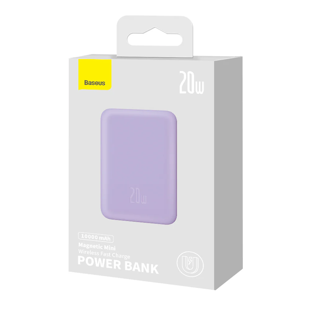 Baseus Magnetic Mini Wireless External Battery, 10000mAh, 20W, PD + FQI, 1 x QI - 1 x USB-C, Purple PPCX110105 - Image 7
