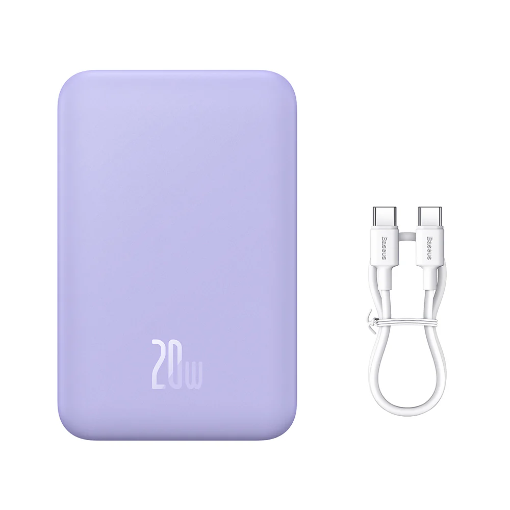 Baseus Magnetic Mini Wireless External Battery, 20000mAh, 20W, PD + FQI, 1 x QI - 1 x USB-C, Purple PPCX150005 - Image 2