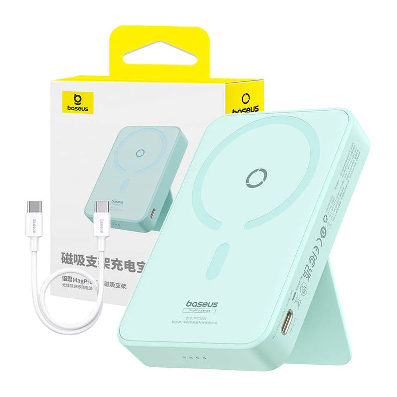 Baseus MagPro PPCXZ05 Wireless External Battery, 5000mAh, 20W, PD + FQI, 1 x QI - 1 x USB-C, Green P10064101333-00 - Image 7