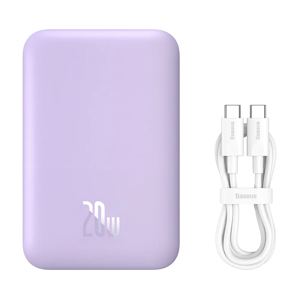 Baseus Mini Air Wireless External Battery, 6000mAh, 20W, PD + FQI, 1 x QI - 1 x USB-C, Purple P10059002513-00 - Image 2