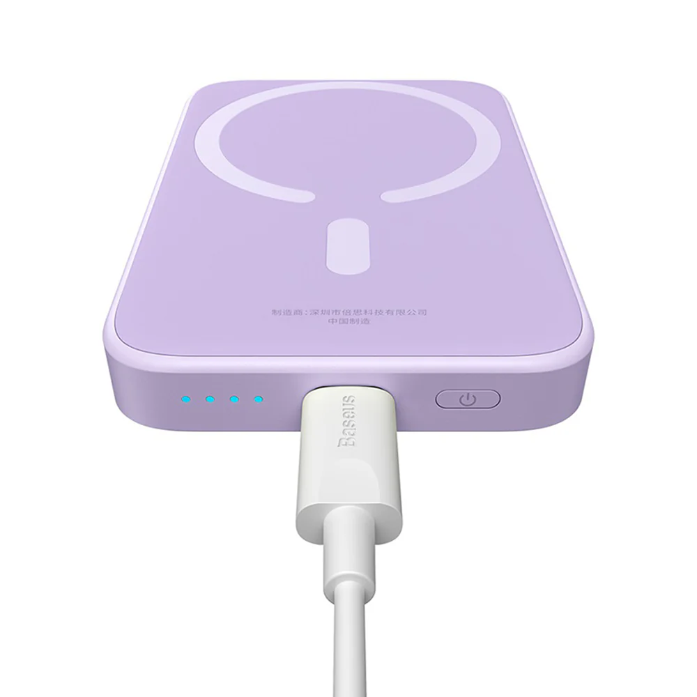 Baseus Mini Air Wireless External Battery, 6000mAh, 20W, PD + FQI, 1 x QI - 1 x USB-C, Purple P10059002513-00 - Image 3