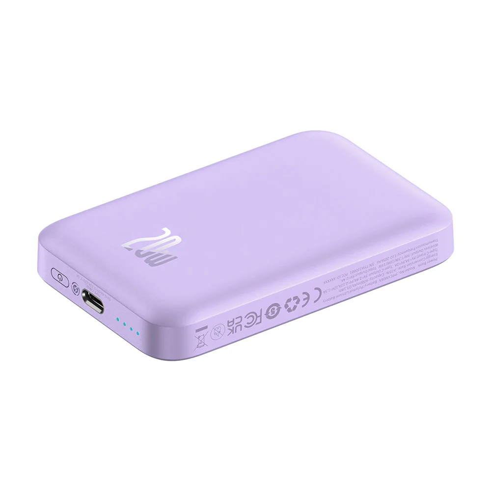 Baseus Mini Air Wireless External Battery, 6000mAh, 20W, PD + FQI, 1 x QI - 1 x USB-C, Purple P10059002513-00 - Image 4
