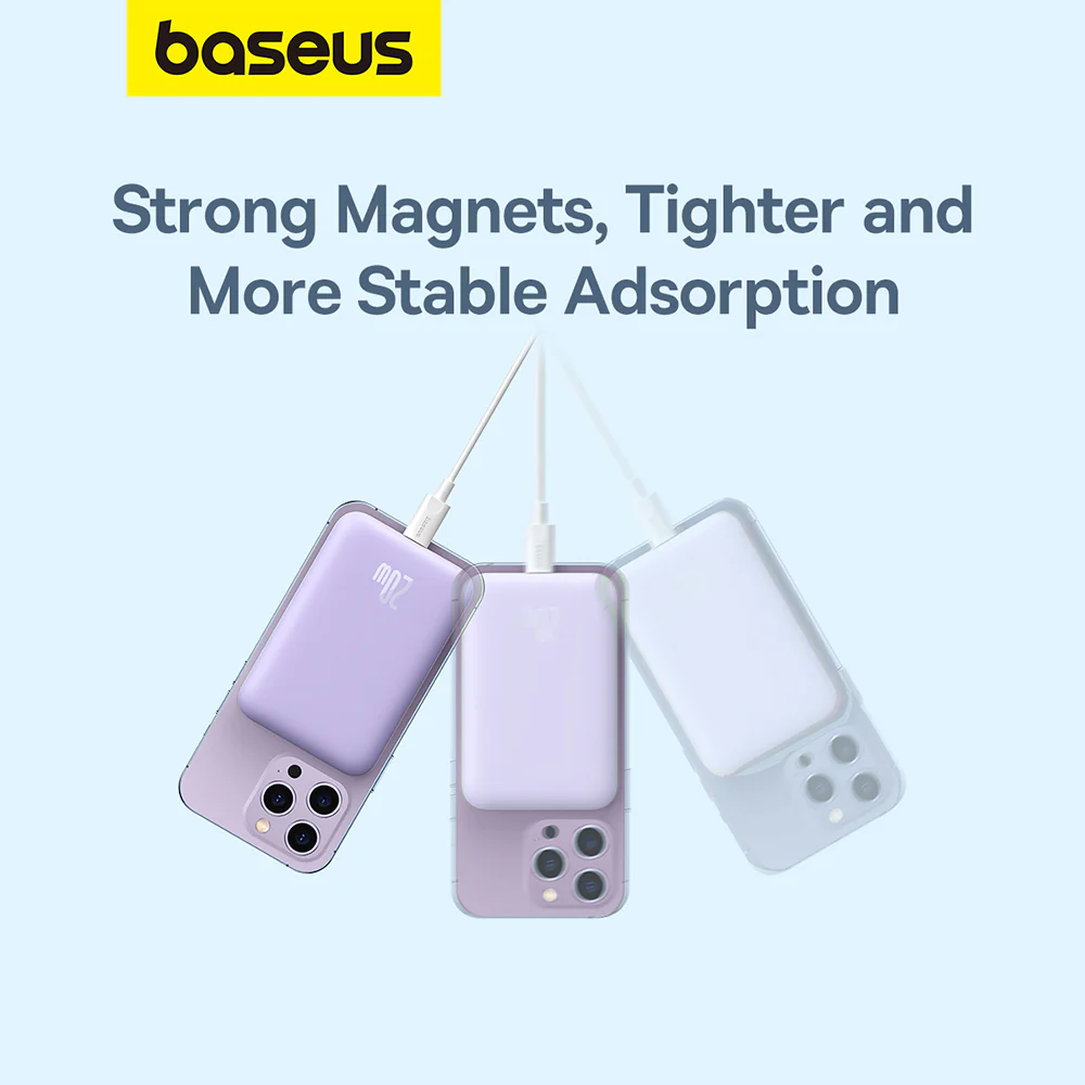 Baseus Mini Air Wireless External Battery, 6000mAh, 20W, PD + FQI, 1 x QI - 1 x USB-C, Purple P10059002513-00 - Image 6