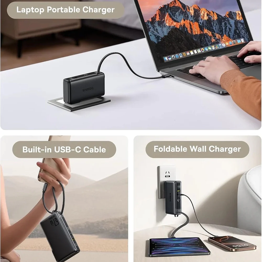 Baseus Nomos NT11 Omni US External Battery, 10000mAh, 67W, QC + PD, 1 x USB-A - 2 x USB-C, Black P10078807123-00 - Image 3