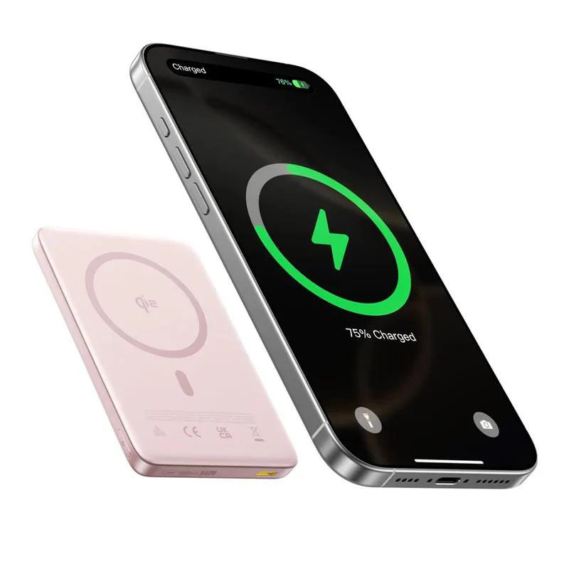 Baseus PicoGo AM41 Wireless External Battery, 10000mAh, 27W, PD + FQI, 1 x QI - 1 x USB-C, Pink E0027202 - Image 3