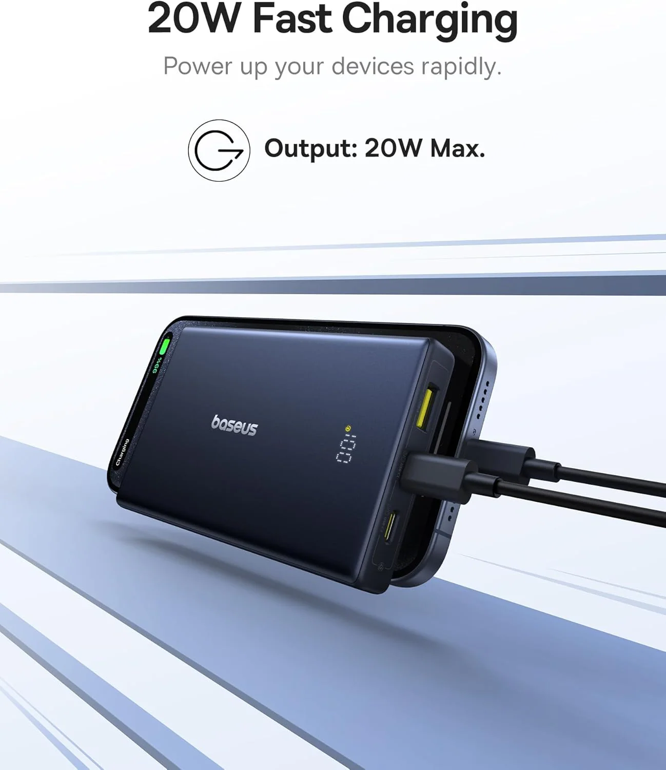 Baseus PicoGo External Battery, 10000mAh, 20W, QC + PD, 1 x USB-A - 2 x USB-C, White P10076801213-00 - Image 3