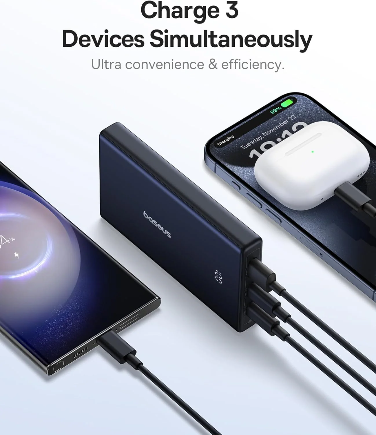Baseus PicoGo External Battery, 10000mAh, 20W, QC + PD, 1 x USB-A - 2 x USB-C, White P10076801213-00 - Image 4
