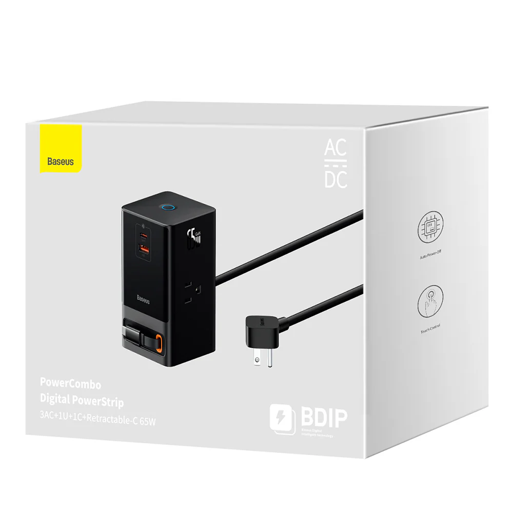 Baseus PowerCombo US Extension Cord, 3 x Outlets - 1 x USB-A - 2 x USB-C, Black PSLR000101 - Image 7