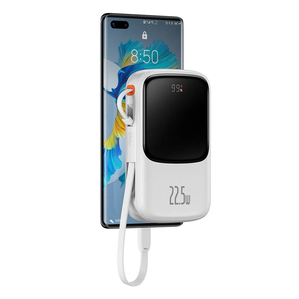 Baseus Qpow Pro External Battery, 10000mAh, 22.5W, QC + PD, 1 x USB-A - 2 x USB-C, White PPQD020102 - Image 3