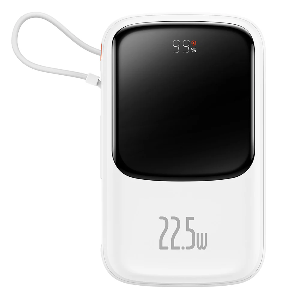 Baseus Qpow Pro External Battery, 10000mAh, 22.5W, QC + PD, 1 x USB-A - 2 x USB-C, White PPQD020102 - Image 4