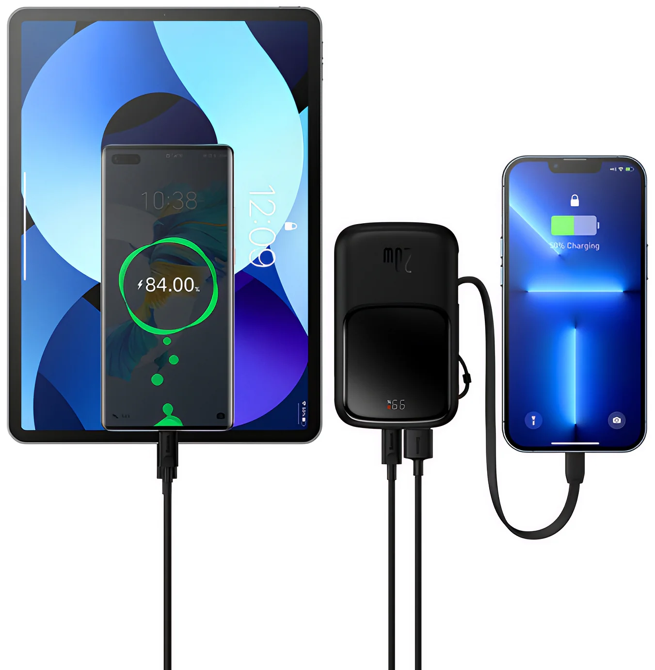 Baseus Qpow Pro External Battery, 20000mAh, 20W, QC + PD, 1 x Lightning - 1 x USB-A - 1 x USB-C, Black PPQD060201 - Image 3