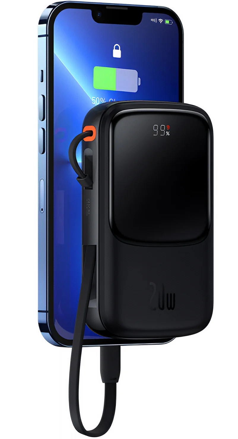 Baseus Qpow Pro External Battery, 20000mAh, 20W, QC + PD, 1 x Lightning - 1 x USB-A - 1 x USB-C, Black PPQD060201 - Image 4