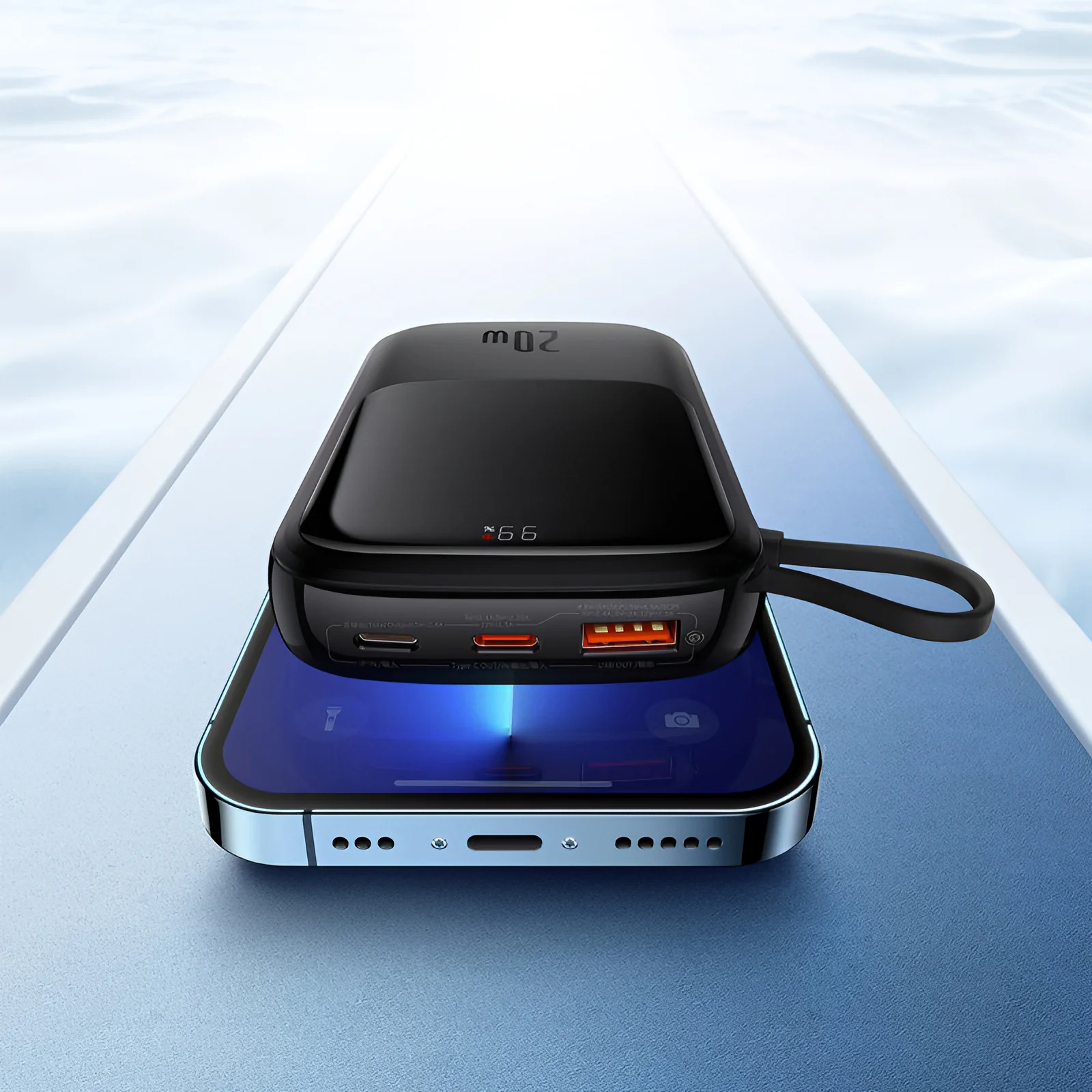 Baseus Qpow Pro External Battery, 20000mAh, 20W, QC + PD, 1 x Lightning - 1 x USB-A - 1 x USB-C, Black PPQD060201 - Image 5