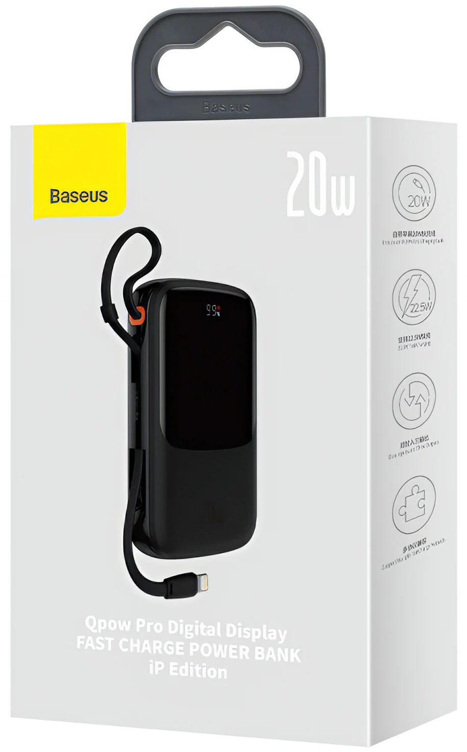 Baseus Qpow Pro External Battery, 20000mAh, 20W, QC + PD, 1 x Lightning - 1 x USB-A - 1 x USB-C, Black PPQD060201 - Image 6