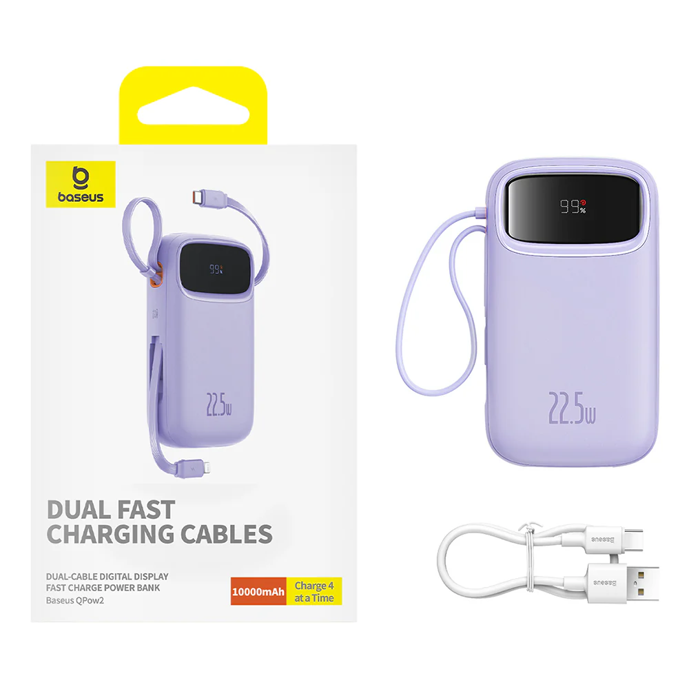Baseus Qpow Pro+ External Battery, 10000mAh, 22.5W, QC + PD, 1 x Lightning - 1 x USB-A - 2 x USB-C, Purple P10055003513-00 - Image 7