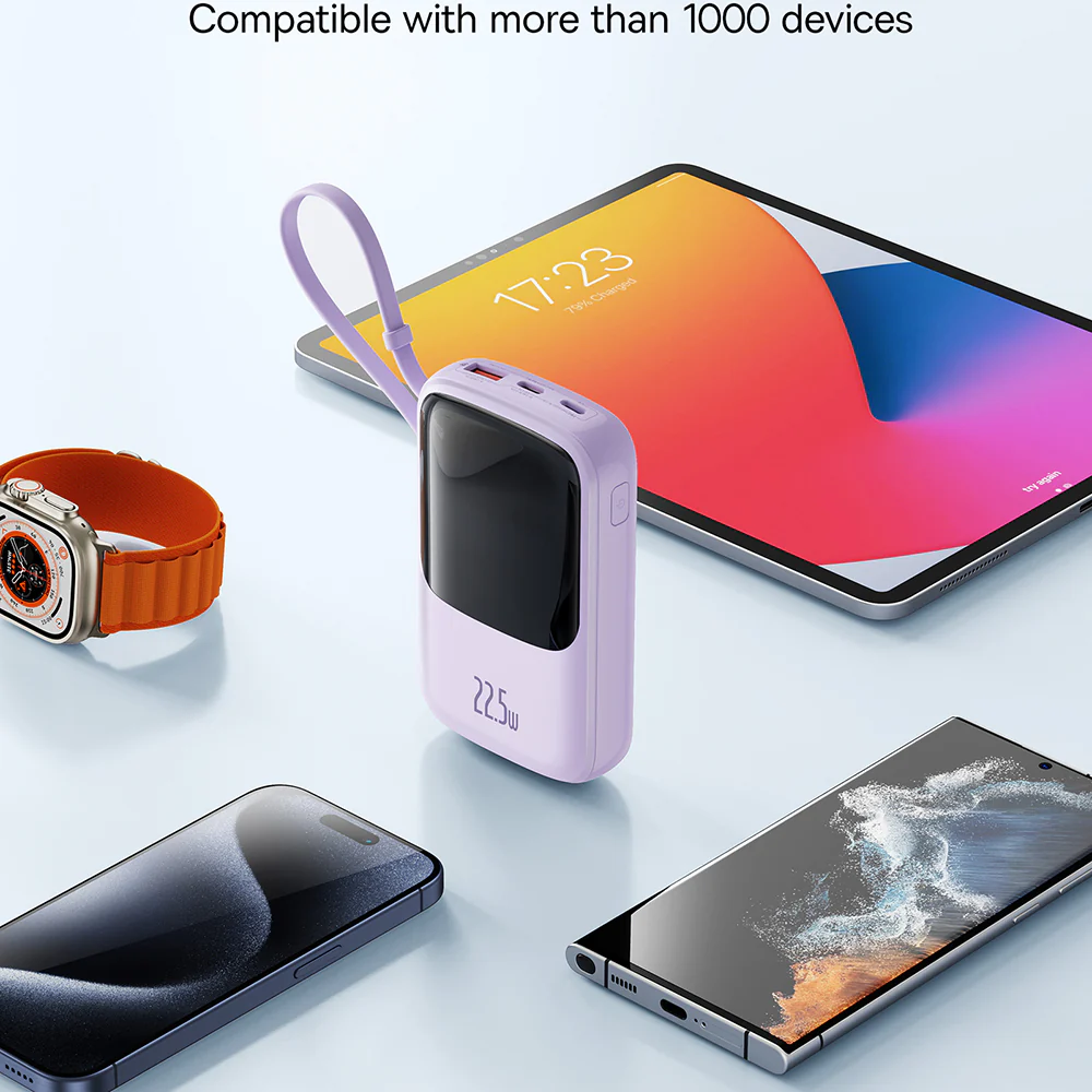 Baseus Qpow Pro+ External Battery, 10000mAh, 22.5W, QC + PD, 1 x USB-A - 2 x USB-C, Purple P10067101513-00 - Image 3