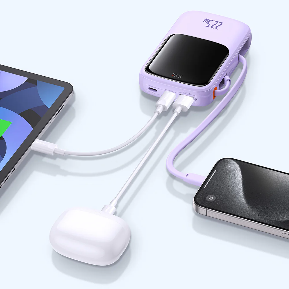 Baseus Qpow Pro+ External Battery, 10000mAh, 22.5W, QC + PD, 1 x USB-A - 2 x USB-C, Purple P10067101513-00 - Image 4