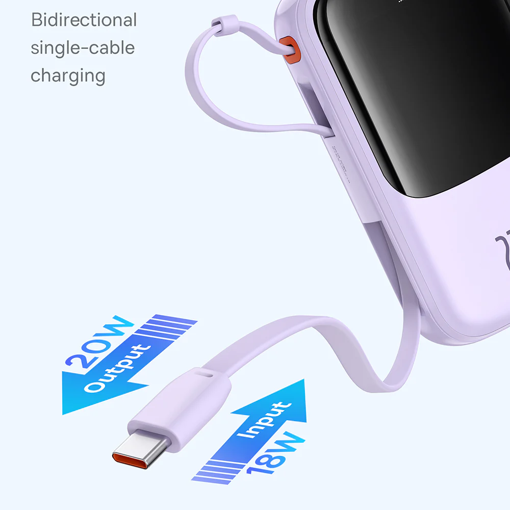 Baseus Qpow Pro+ External Battery, 10000mAh, 22.5W, QC + PD, 1 x USB-A - 2 x USB-C, Purple P10067101513-00 - Image 5
