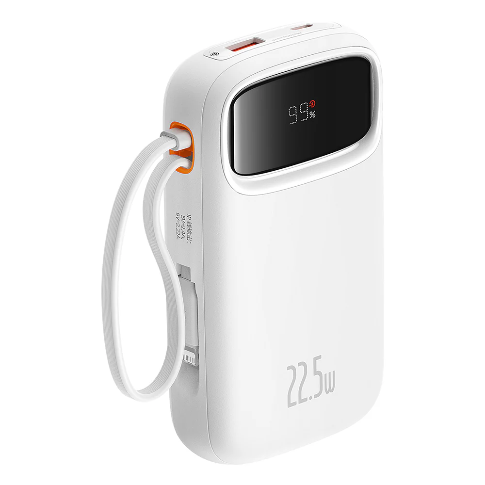 Baseus Qpow2 External Battery, 20000mAh, 22.5W, QC + PD, 1 x Lightning - 1 x USB-A - 2 x USB-C, White P10055002223-00 - Image 3