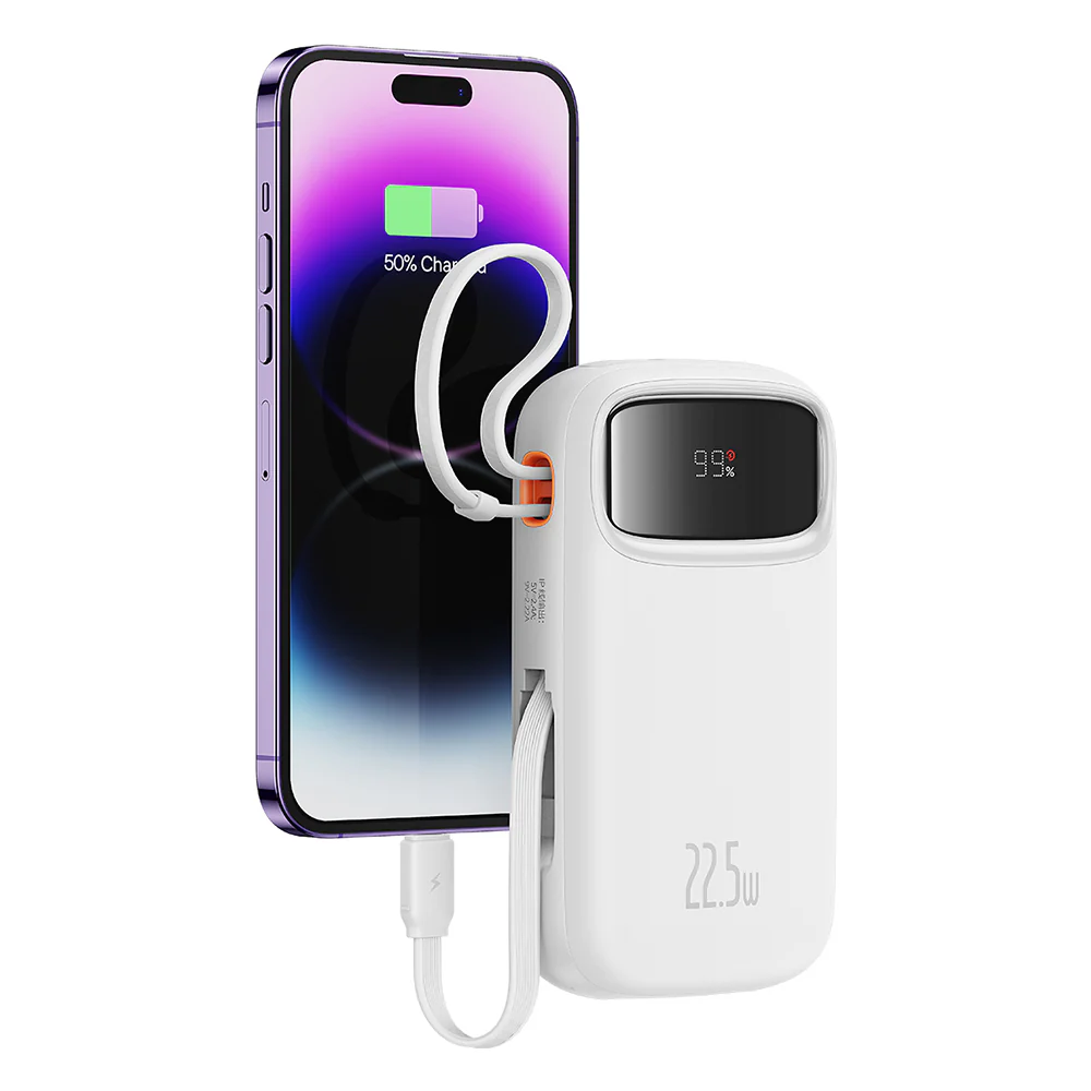 Baseus Qpow2 External Battery, 20000mAh, 22.5W, QC + PD, 1 x Lightning - 1 x USB-A - 2 x USB-C, White P10055002223-00 - Image 6