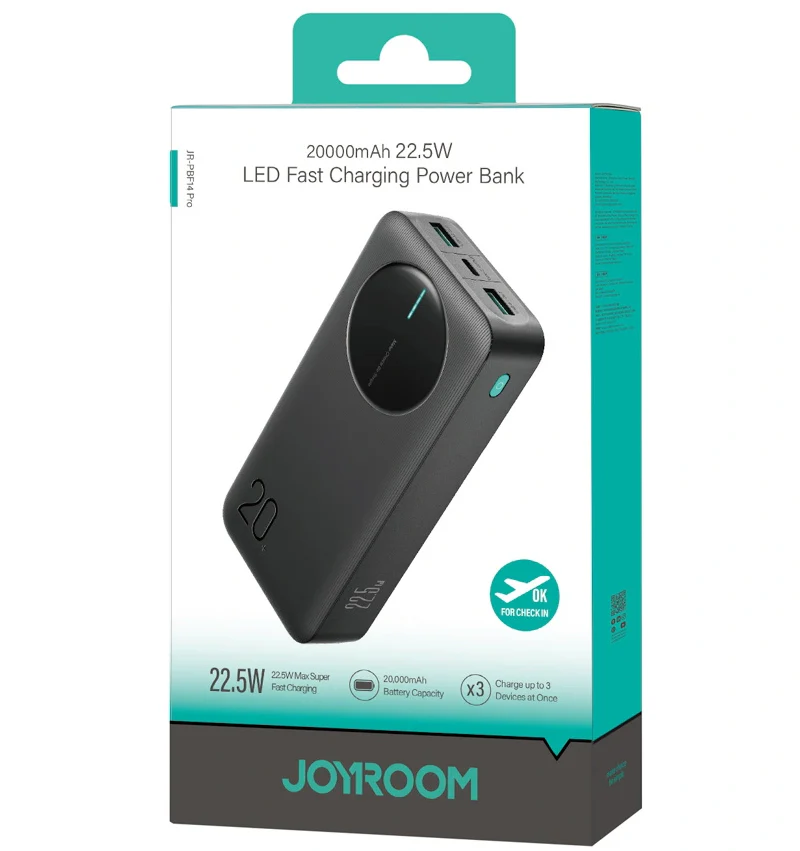 Joyroom JR-PBF14 Pro External Battery, 20000mAh, 22.5W, QC + PD, 1 x USB-C - 2 x USB-A, Black - Image 15