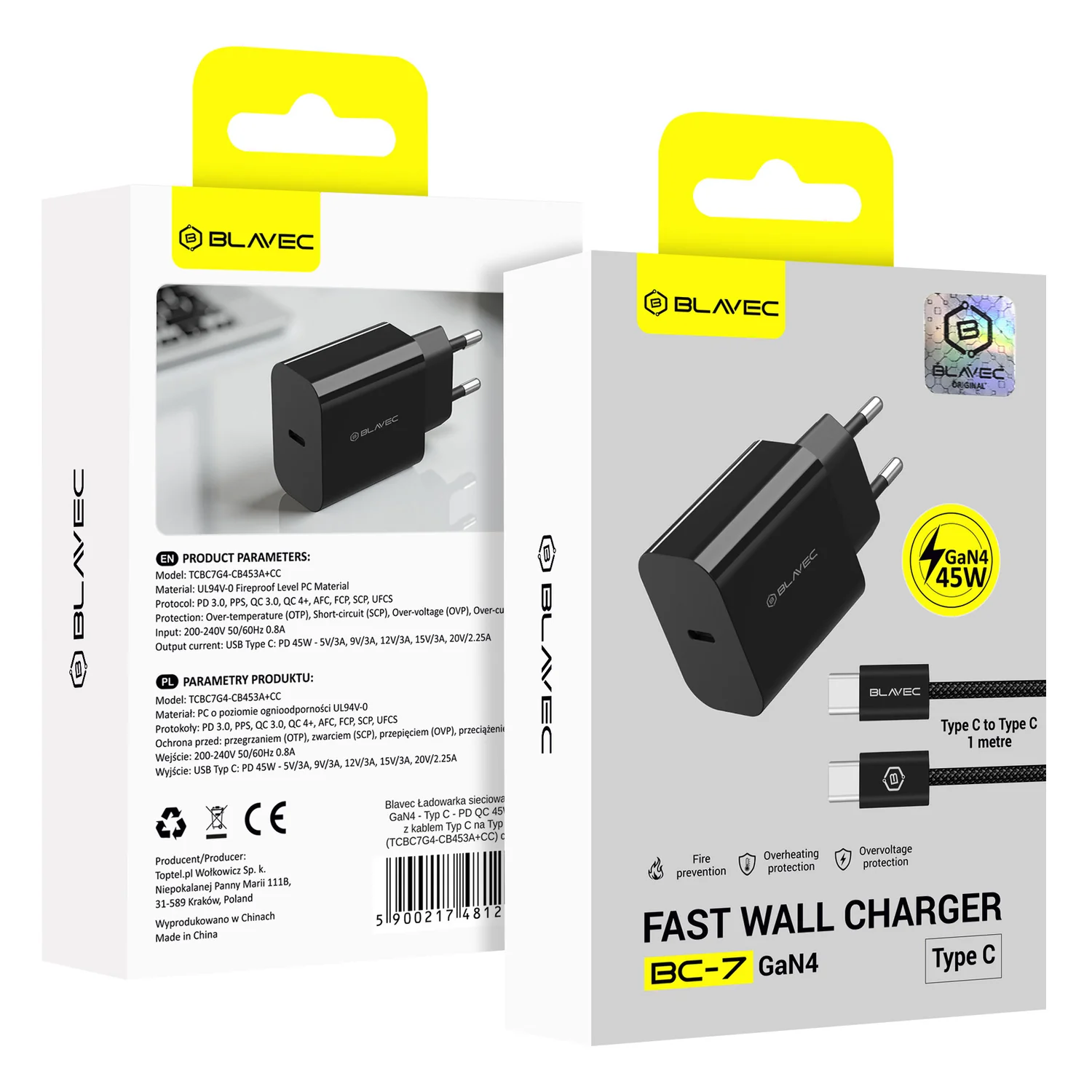 Blavec BC-7 Network Charger with USB-C Cable, 45W, 3A, 1 x USB-C, Black - Image 7