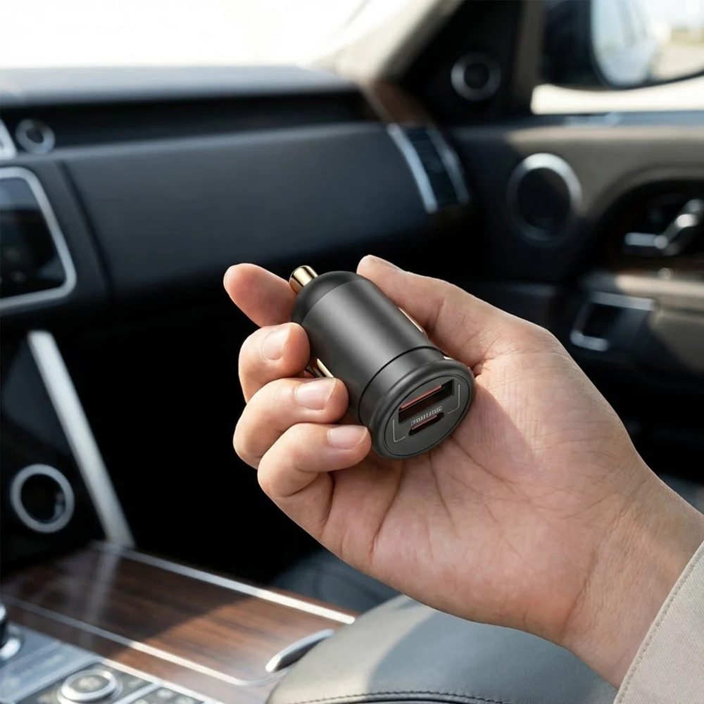 Blueo Car Charger, 35W, 3A, 1 x USB-A - 1 x USB-C, Grey - Image 3