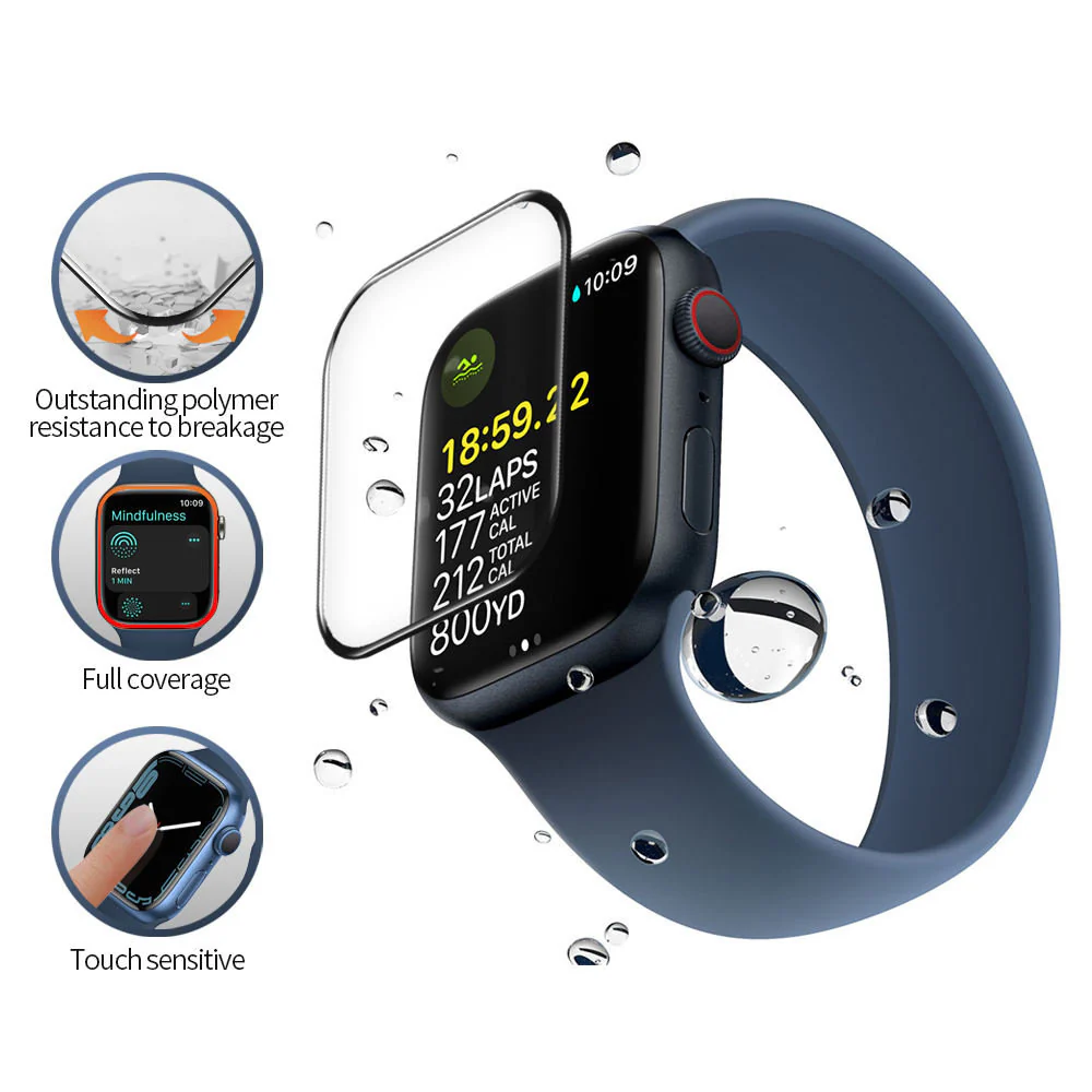 Blueo High Molecule Protective Film for Apple Watch 8 / 7 45mm Series, Tempered Glass, Black - Image 3