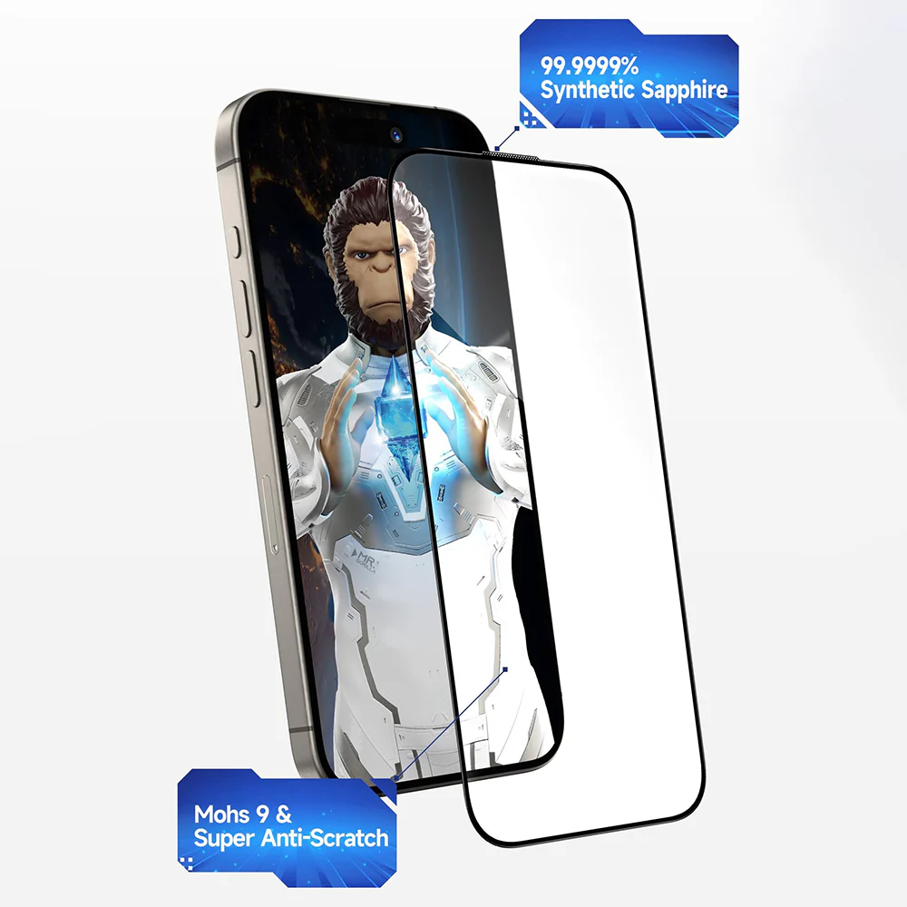 Blueo Sapphire Applicator Pro Screen Protector Film for Apple iPhone 15 Pro Max, Tempered Glass, Full Glue, Black - Image 3