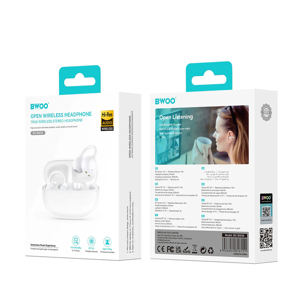 Bluetooth Handsfree BWOO BW39, TWS, White - Image 2