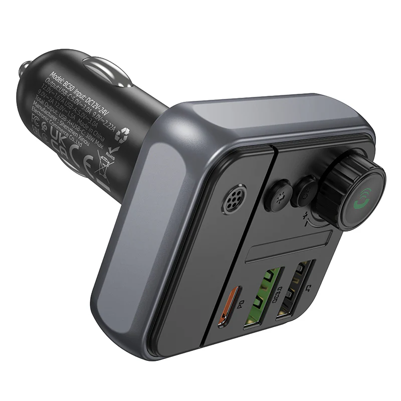 Borofone BC50 Ascenso Bluetooth FM Modulator, 2 x USB-A - 1 x USB-C - Image 3