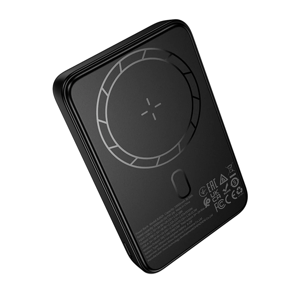 Borofone BJ82A Dawn Wireless External Battery, 10000mAh, 22.5W, QC + PD + FQI, 1 x QI - 1 x USB-A - 1 x USB-C, Black - Image 5