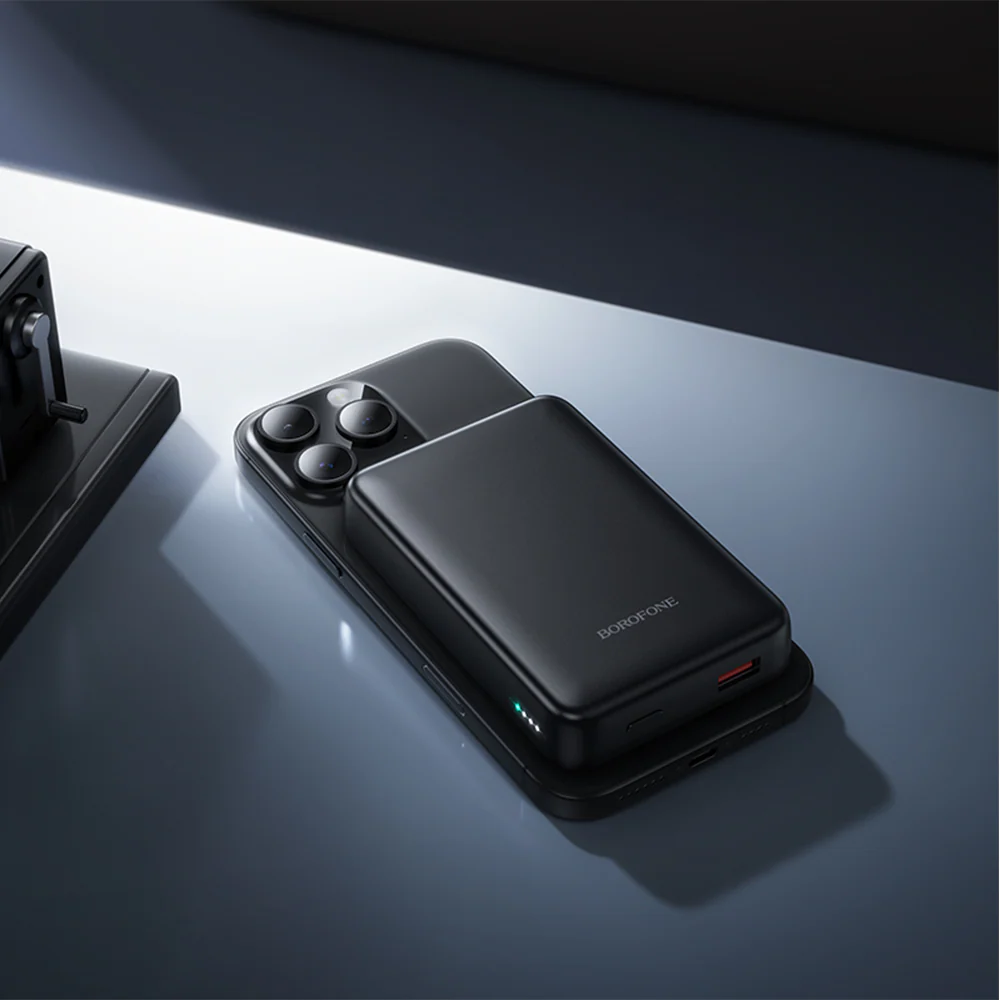 Borofone BJ82A Dawn Wireless External Battery, 10000mAh, 22.5W, QC + PD + FQI, 1 x QI - 1 x USB-A - 1 x USB-C, Black - Image 6