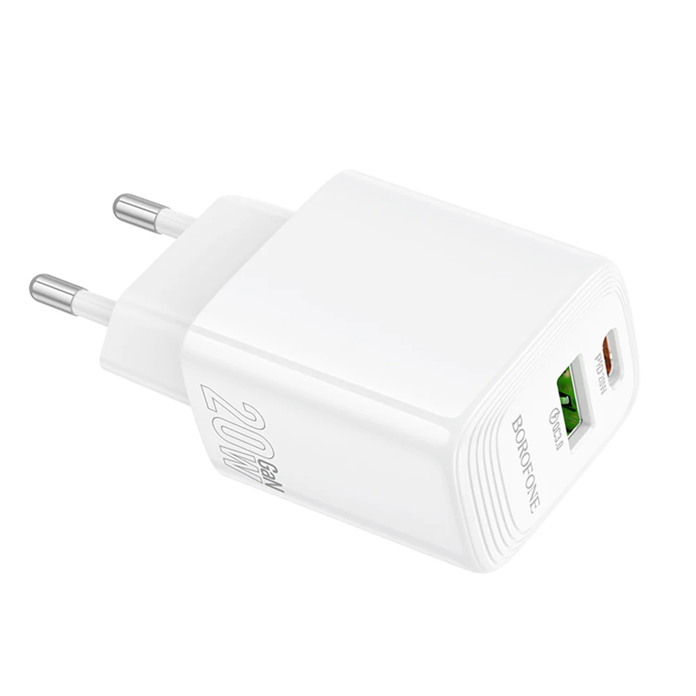 Borofone BN27 Fuente Network Charger, 20W, 3A, 1 x USB-A - 1 x USB-C, White - Image 6