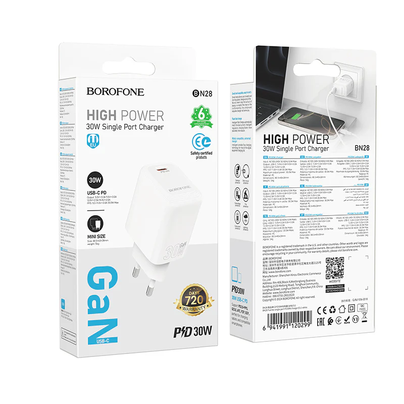 Borofone BN28 Fuente Network Charger, 30W, 3A, 1 x USB-C, White - Image 9