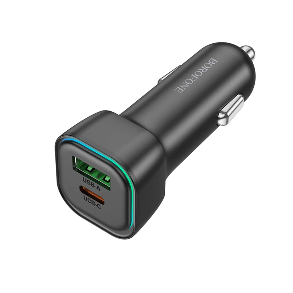 Borofone BZ28A Trophie Car Charger, 30W, 3A, 1 x USB-A - 1 x USB-C, Black - Image 2