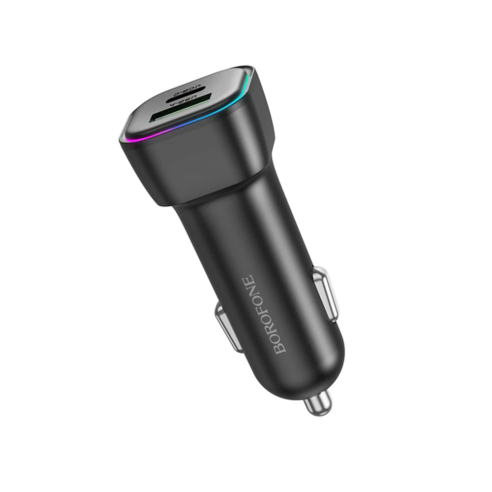 Borofone BZ28A Trophie Car Charger, 30W, 3A, 1 x USB-A - 1 x USB-C, Black - Image 3