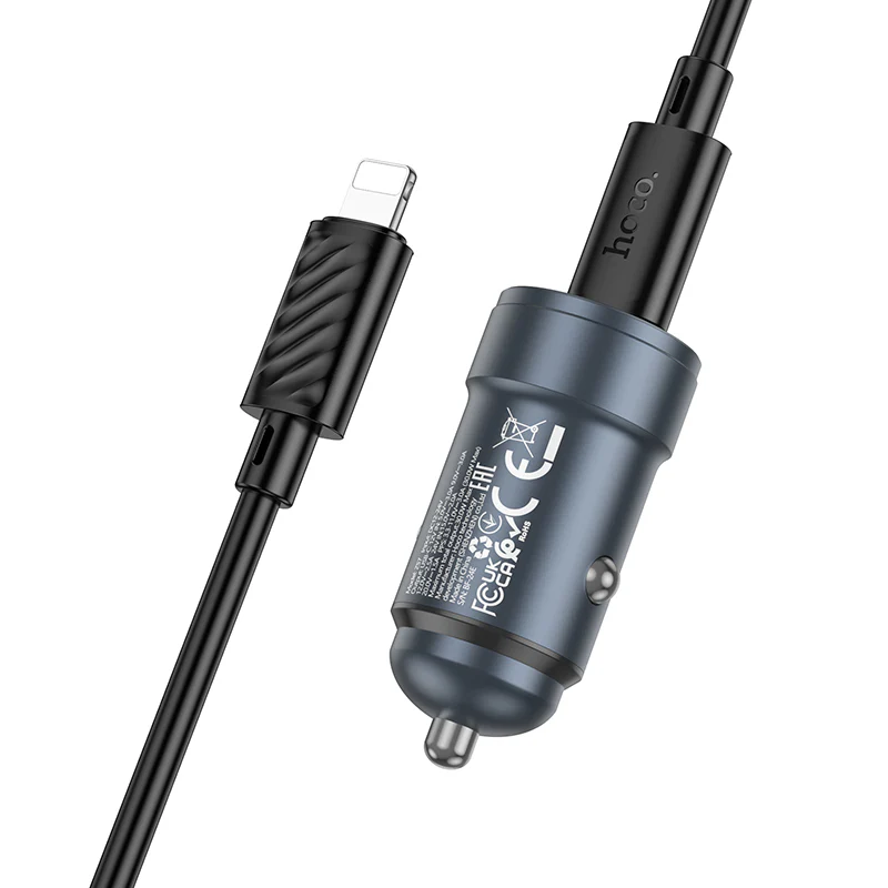Car Charger with Lightning Cable HOCO Z57, 30W, 3A, 1 x USB-C, Gray - Image 2