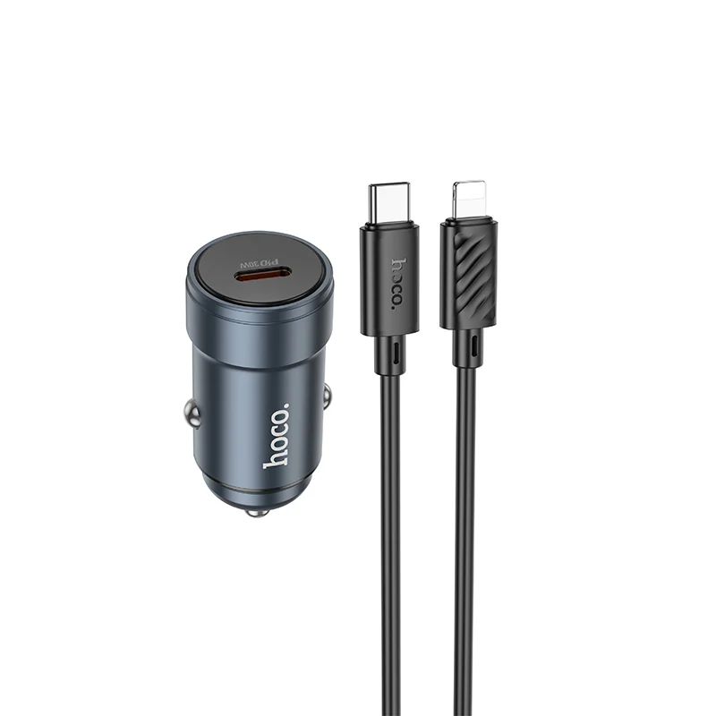 Car Charger with Lightning Cable HOCO Z57, 30W, 3A, 1 x USB-C, Gray - Image 4