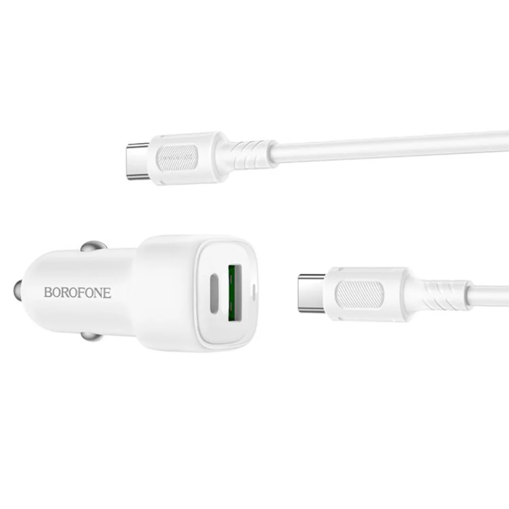 Car Charger with USB-C Cable Borofone BZ34B Cloud, 20W, 3A, 1 x USB-A - 1 x USB-C, White - Image 2