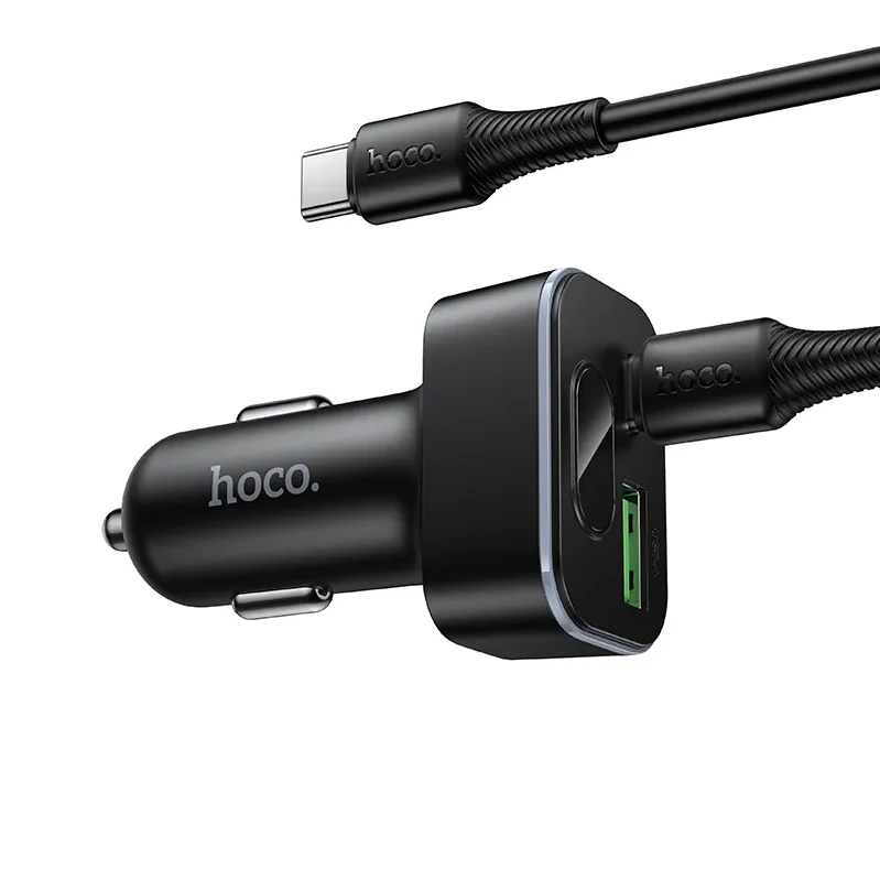Car Charger with USB-C Cable HOCO Z63B Display, 48W, 3A, 1 x USB-A - 1 x USB-C, Black - Image 5